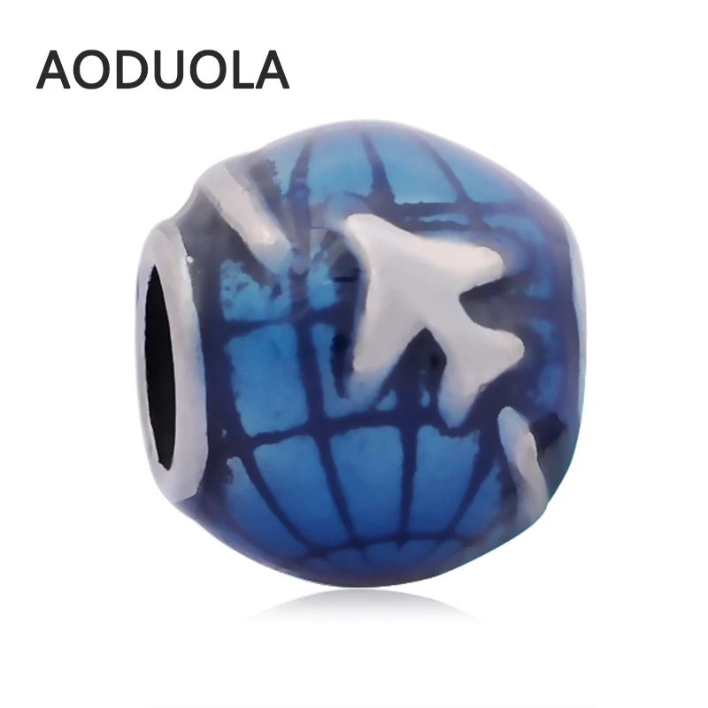 

2Pcs Lot Stainless Steel Travel around the world Beads DIY Big Hole Bead for Jewelry Making Fit For Pandora Bracelet