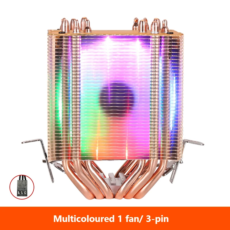 Процессор радиатор Высокое качество 6 тепловой трубы двойная башня охлаждения 9 см вентилятор RGB поддерживает 3 вентилятора 3PIN Процессор вентилятор для Intel и для AMD - Цвет лезвия: Multicoloured 1 fan