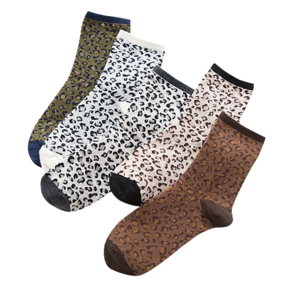 Леопардовый Носки женские коттоновые носки leopard трубы Носки Ретро дамские дышащие ворс Носки meia