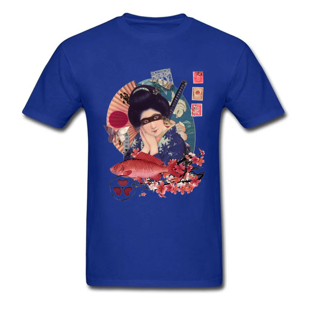 T Shirt T-Shirt Collage-Geisha-Samurai-Indigo-and-Marsala-Kio- Mother Day 100% Cotton Crew Neck Mens T-Shirt Printed On Funny Collage-Geisha-Samurai-Indigo-and-Marsala-Kio- blue