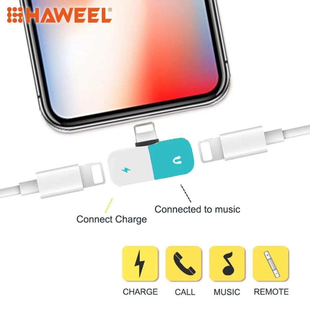 

HAWEEL Adaptor For iPhone X Capsule Shape Mini Portable Audio&Charge Adapter Splitter Phones 8 Pin Female Adapter For iPhone