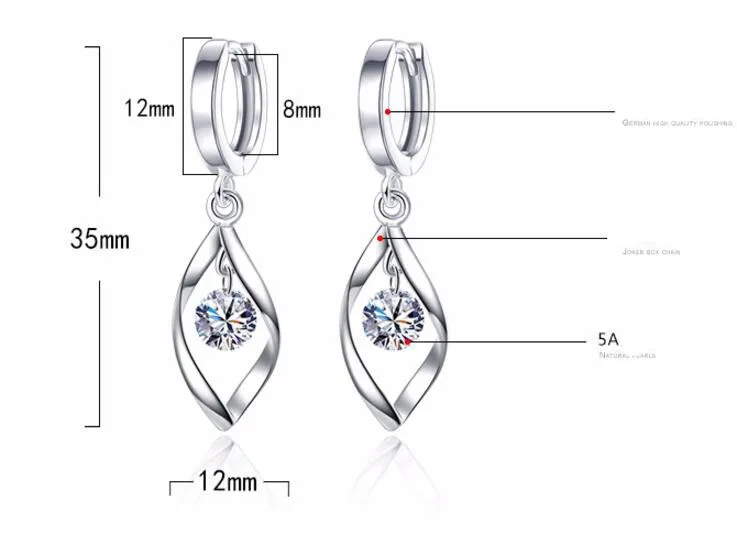 Anenjery pendientes 925 пробы серебряные серьги-кольца с цирконием для женщин oorbellen boucle d'oreille femme S-E313