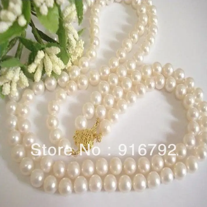 

free shipping >>>>>GENUINE 2 ROW 7-8MM AAA AKOYA WHITE PEARL NECKLACE 17-18" LL001