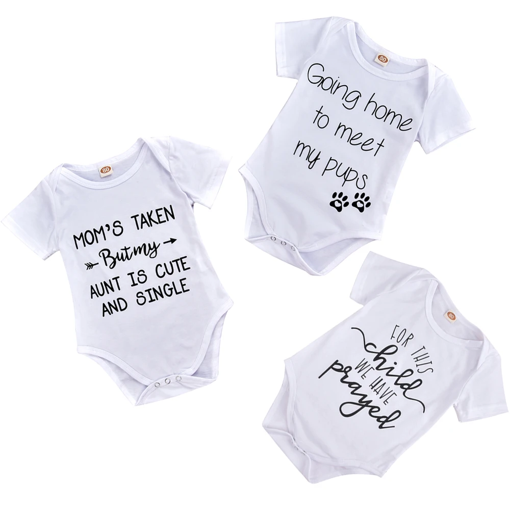 

Baby Infant Fashionable Jumpsuit Kids English Words Printing Short Sleeve Summer Clothes Outfits 3-18 Months New Born ClothesD20