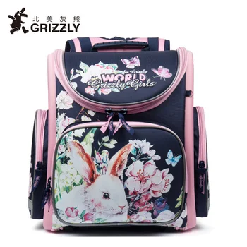 

GRIZZLY Kids Cartoon Primary Schoolbags for Children Multifunctional School Bags Waterproof Orthopedic Backpacks for 1-4 girls