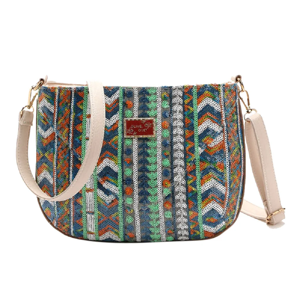 

Fashion Women Ethnic style geometric Sequins Zipper envelopes Messenger Shoulder Bag Size 28cm(L) X 20cm(W) Wholesale 10H