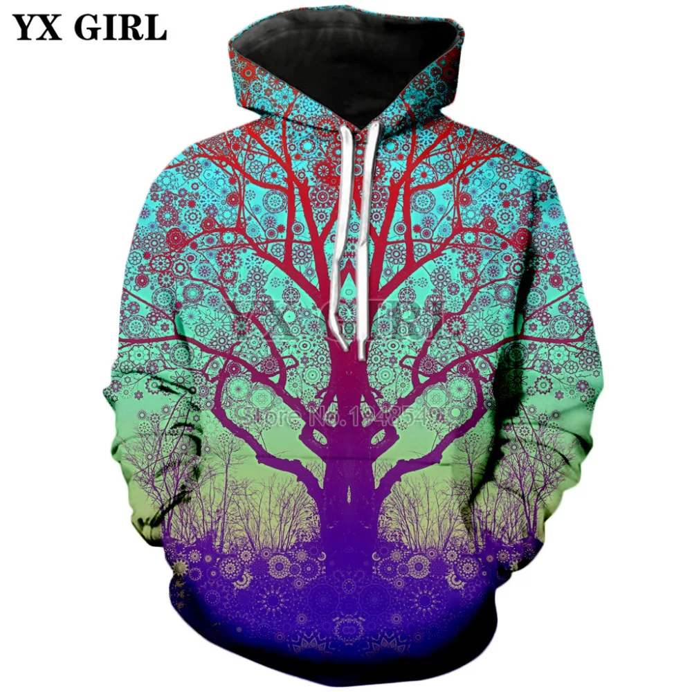 

Drop shipping 2018 autumn New Fashion Men Hoodie Red Star Trip Tree 3D Print Men's women's casual Hooded Sweatshirt