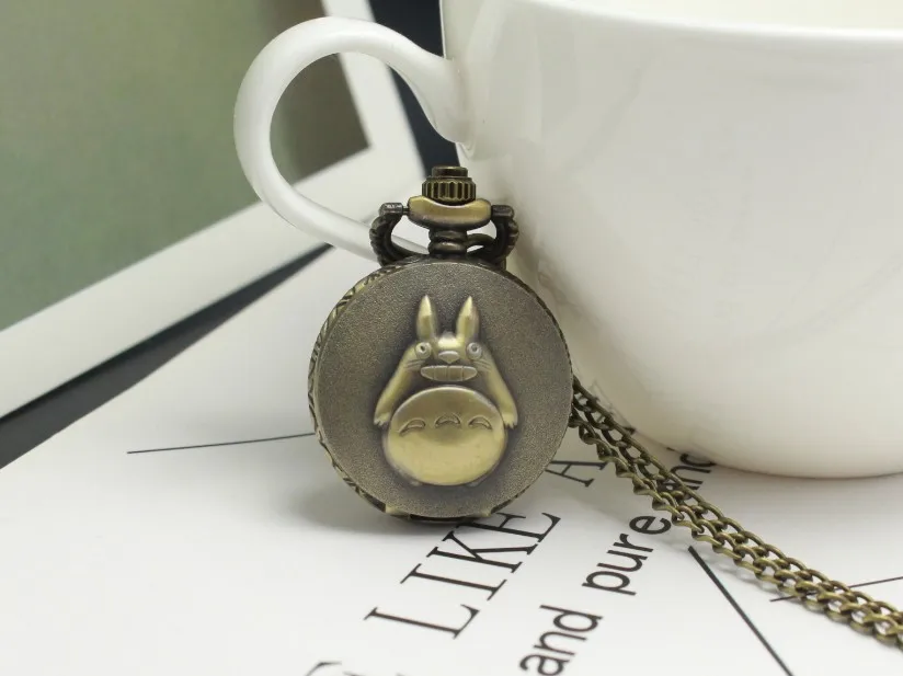 

Antique My Neighbor Totoro Anime Pocket Watch Necklace Retro Bronze Quartz Flip Fob Clock Chain Vintage Pendant For children
