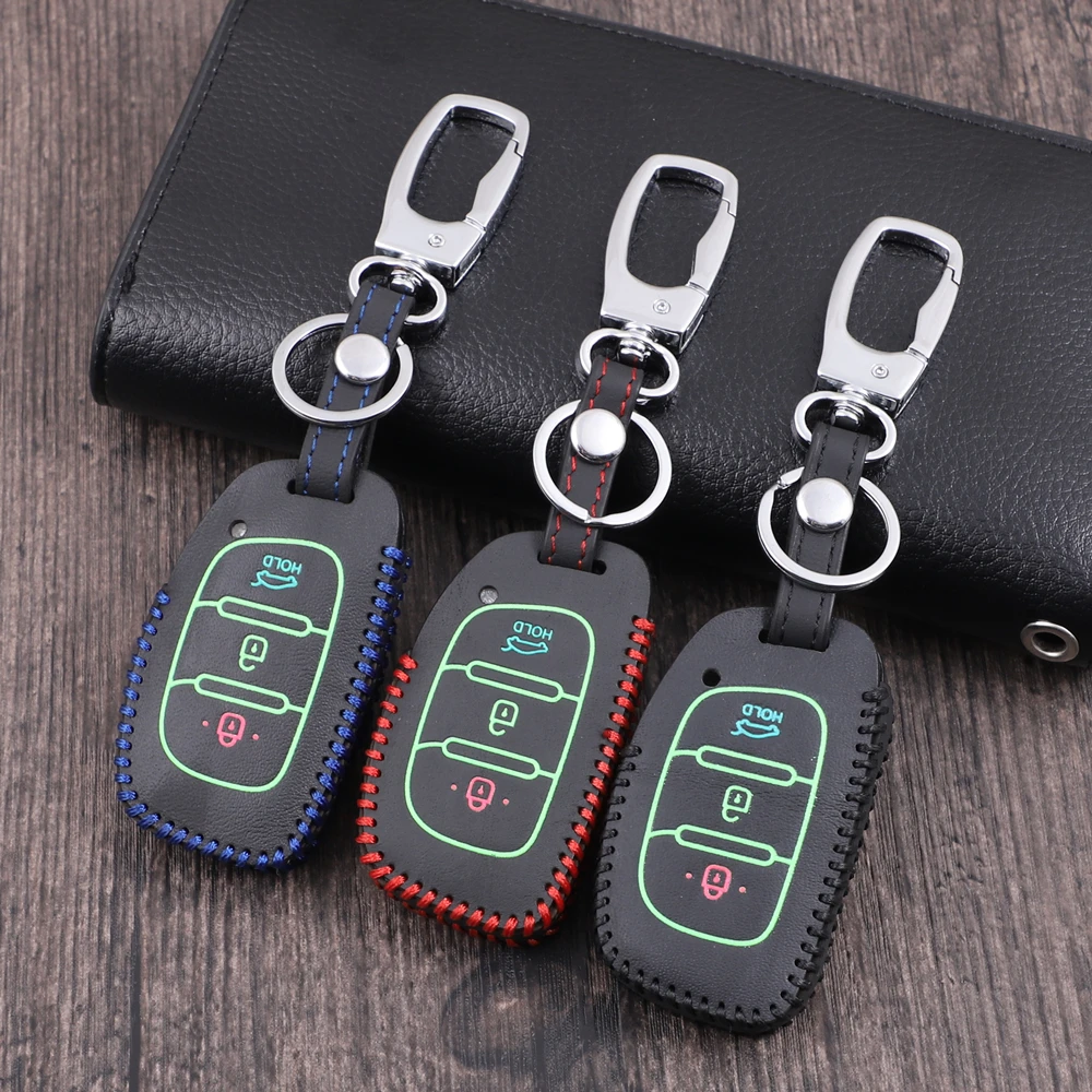 Luminous Leather Car Smart Key Case Cover For for Hyundai i10 i20 i30