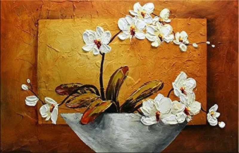 

Large Modern Home Decoration Wall Art Picture Hand-painted Knife Floral Paintings Handmade White Flower Oil Painting on Canvas