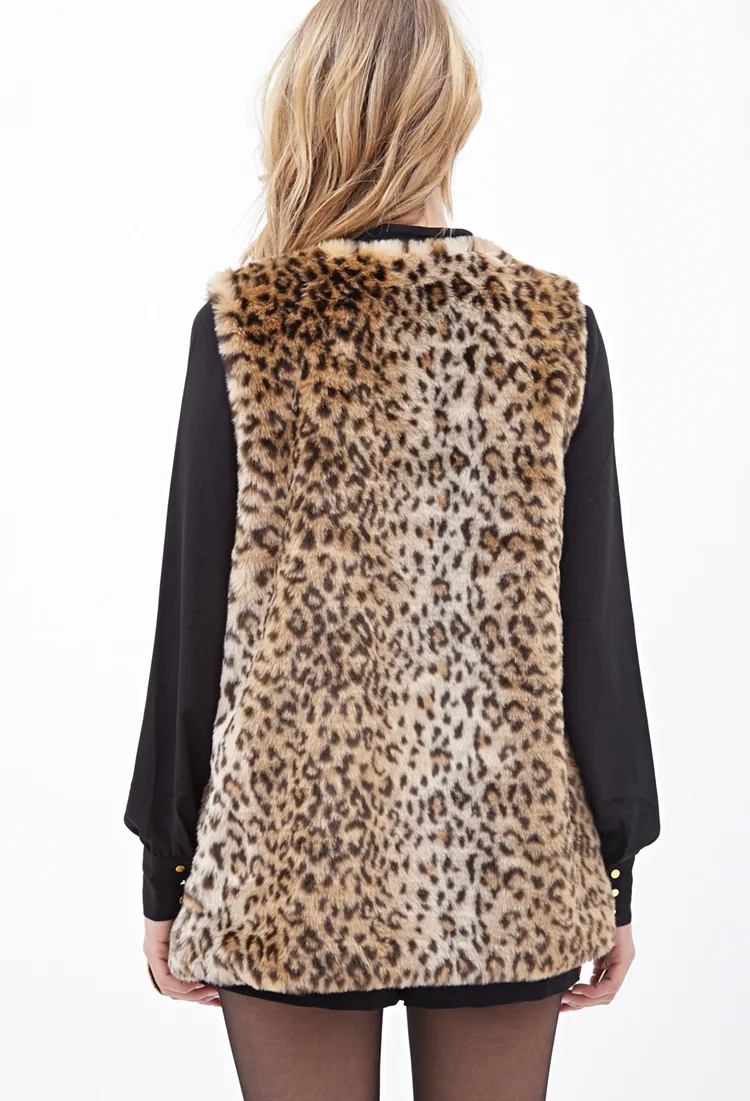 2019 New Middle and Long Style Leopard Print Fur Vest Coat Women Thin Faux Fur Jacket Female V-necked Furs Coats Gilet fur vest