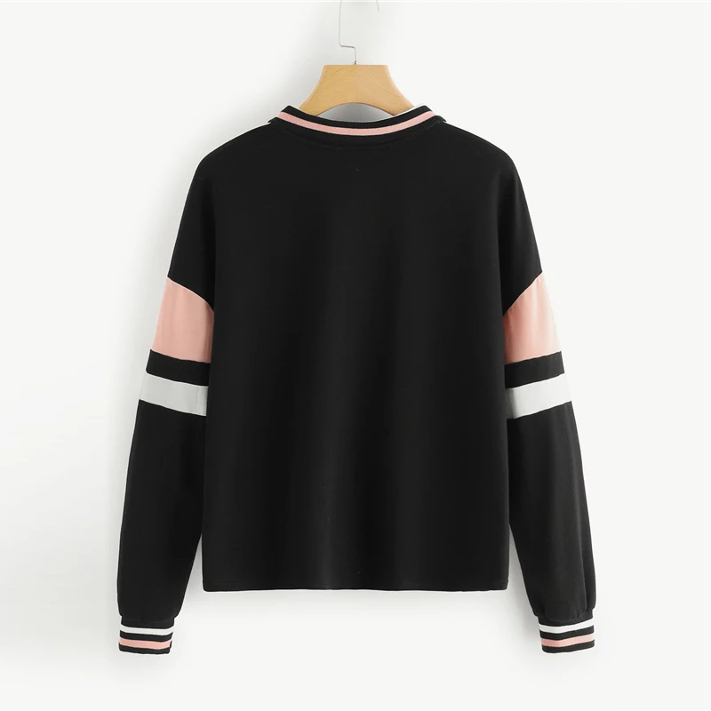 SHEIN Спортивный Свитшот На Молнии, Контрастный Свитшот С Карманом