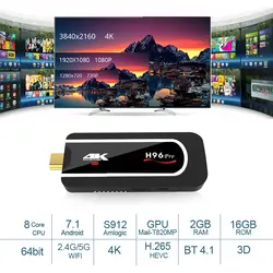 H96 Pro 4 K ТВ Stick Android 7,1 ТВ ключ Smart S912 Octa Core 2G 16G H.265 Miracast WiFi мини-ПК с Fly Air Мышь ТВ коробка