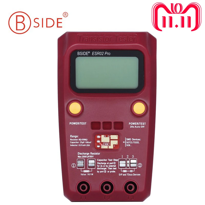 

Digital Transistor Tester Diode Triode Capacitance Resistor ESR02 PRO Meter MOS/PNP/NPN SMD Tester LCD Screen Professional