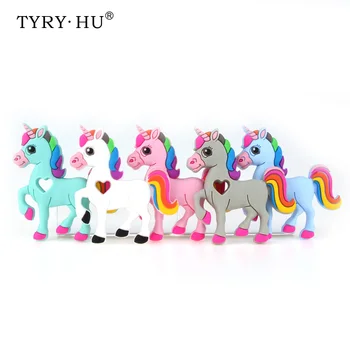

TYRY.HU 10pc/lot Baby Teether Toys Carton Horse Food Grade Silicone Baby Teething Nurse Gift Baby Accessories Bijtring