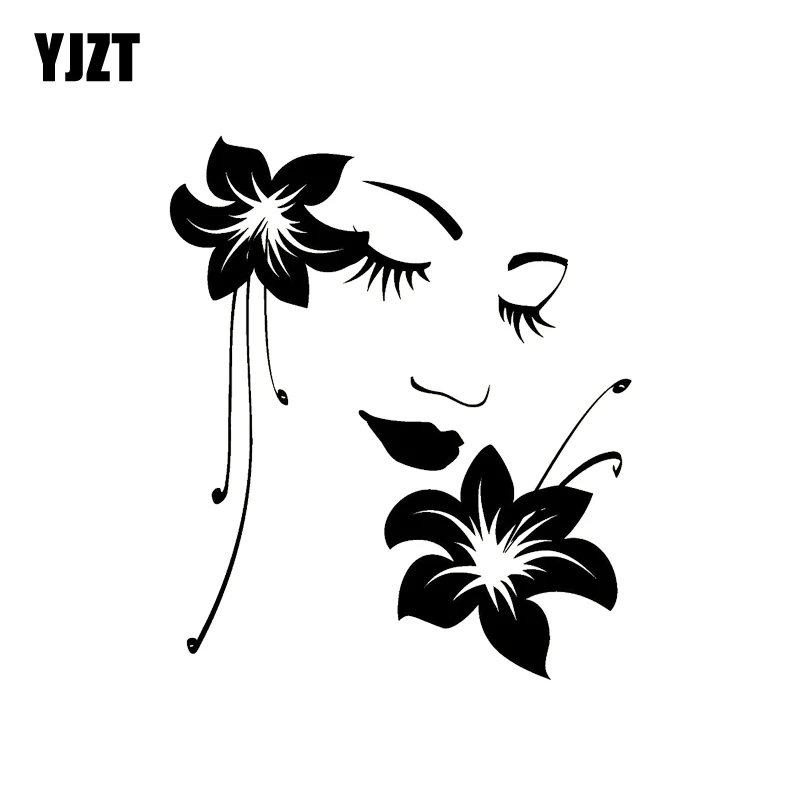 

YJZT 11.5*13.4M Flower Girl Woman Face Modern Black/Silver Vinyl Decals Car Sticker C20-0037