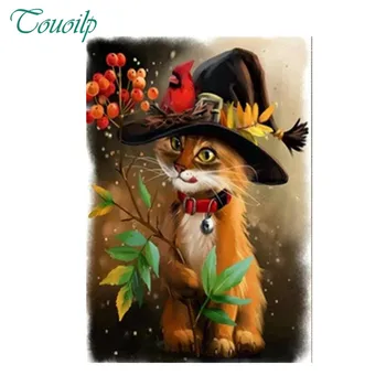 

5D Diamond Painting round&square Kitty Cat Witch Hat, Cardinal Cute kitten wedding decoration Hanging on the wall decoration