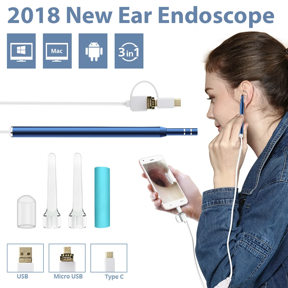 

3-in-1 USB OTG Visual Ear Cleaner Cleaning Endoscope Spoon Multifunctional Earpick Diagnostic-Tool Examination Mini Camera