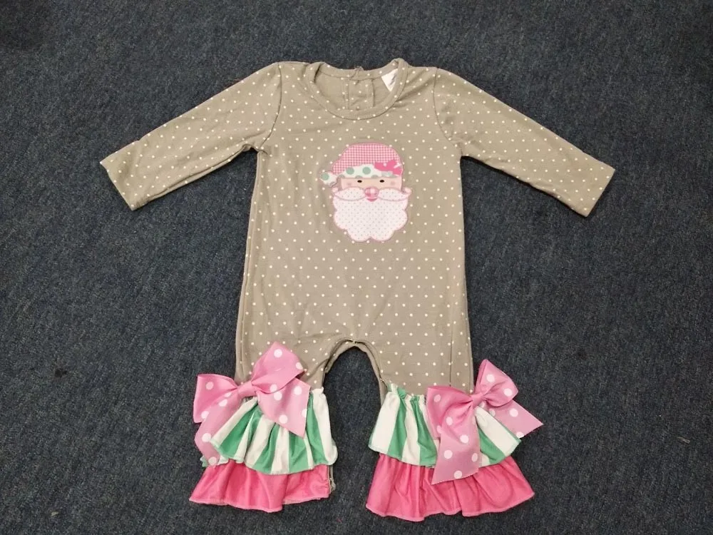 

Fashionable embroidery Santa Claus infant and little kids romper with bowknot