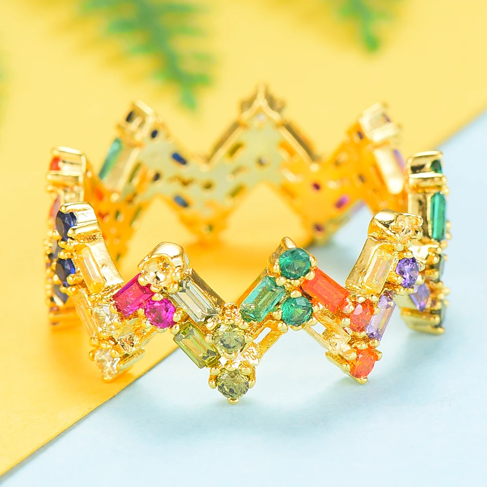 

GODKI Stacks Ring Luxury Wave Rainbow CZ Cubic Zircon CZ Ring for Women Bridal Engagement Wedding Dubai Finger Rings