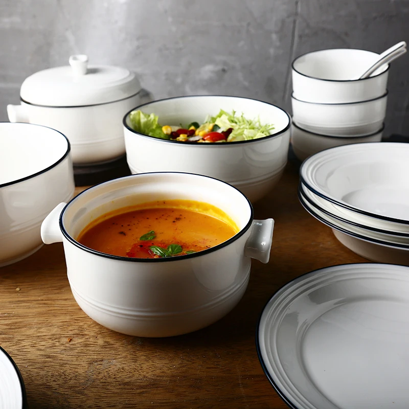 Керамическая посуда, набор посуды, простая Бытовая большая миска, миска для супа, миска для риса, китайская фарфоровая посуда, японская посуда