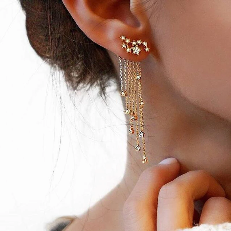 

Ubuhle Crystal Long Tassel Earrings Gold Silver Plated Star Dangle Drop Earrings Eardrop For Women Wedding Jewelry oorbellen