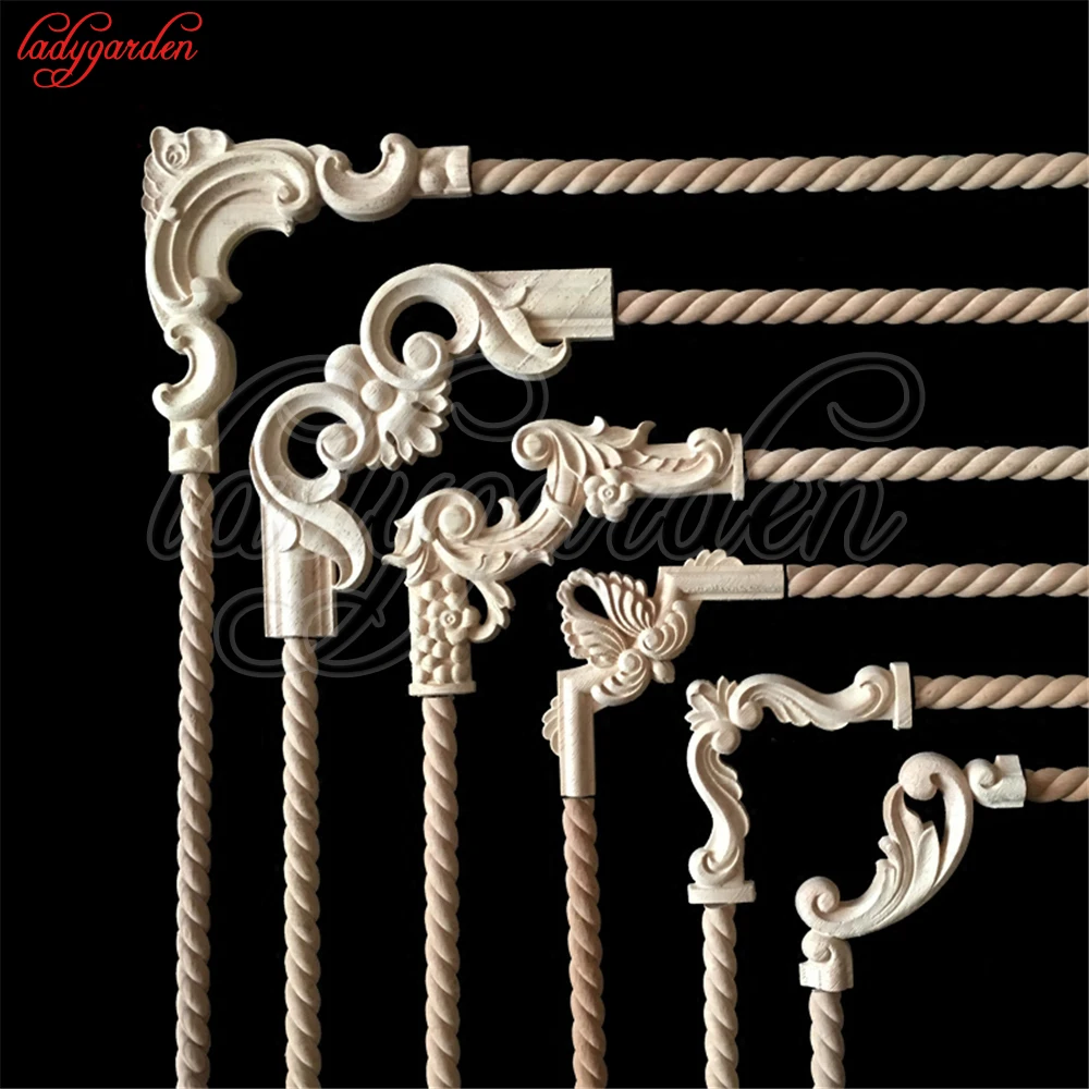 wood appliques decorative applique furniture onlay corner carved unpainted decal door wooden cabinet frame oak wave wall flower vintage decor