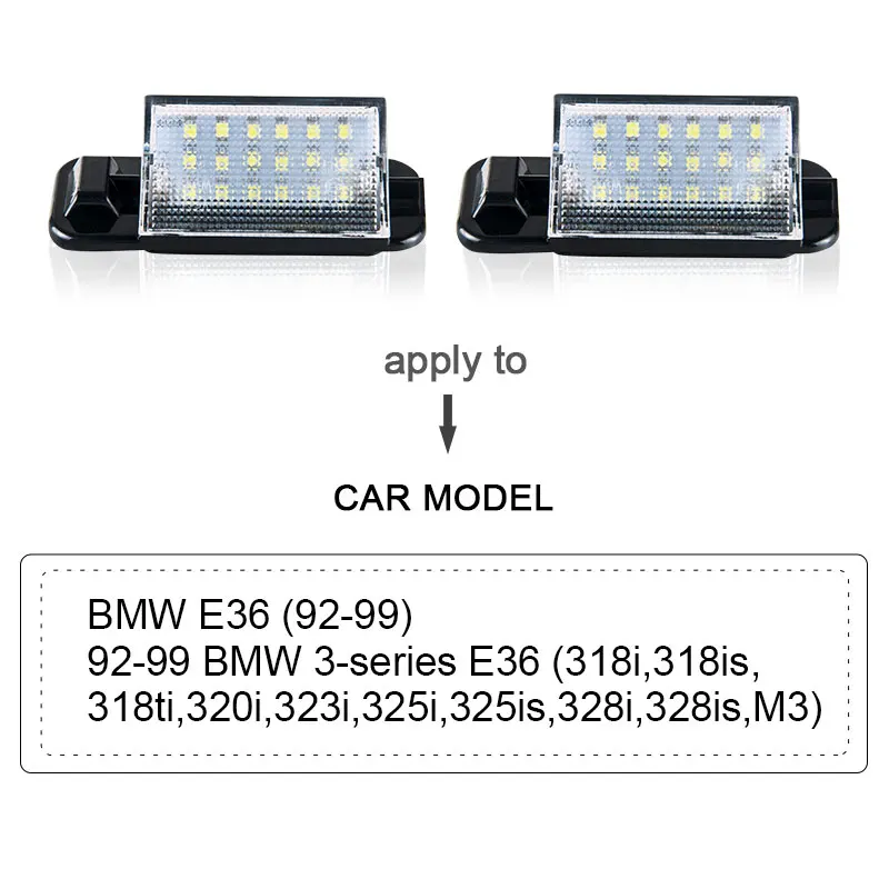 12 В 2 шт. Авто 18 светодиодный 2835 SMD светильник номерного знака для BMW E36 3 серии 1992 1998
