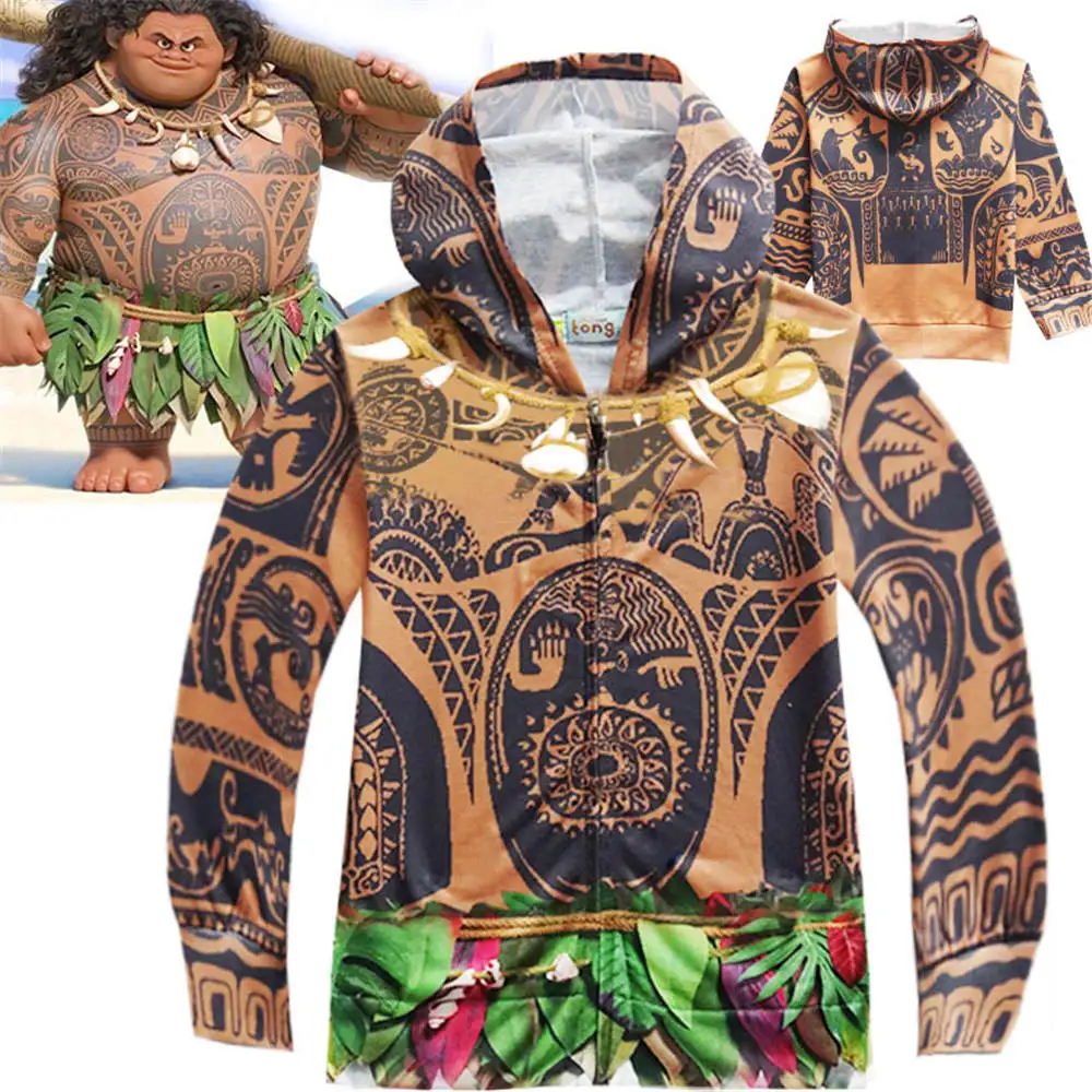 

Child Boys Summer Hoodie Halloween Funny Costume Jacket Moana Maui Cosplay Fancy Zip Sweatshirt Cool Clothes Gift For Kids