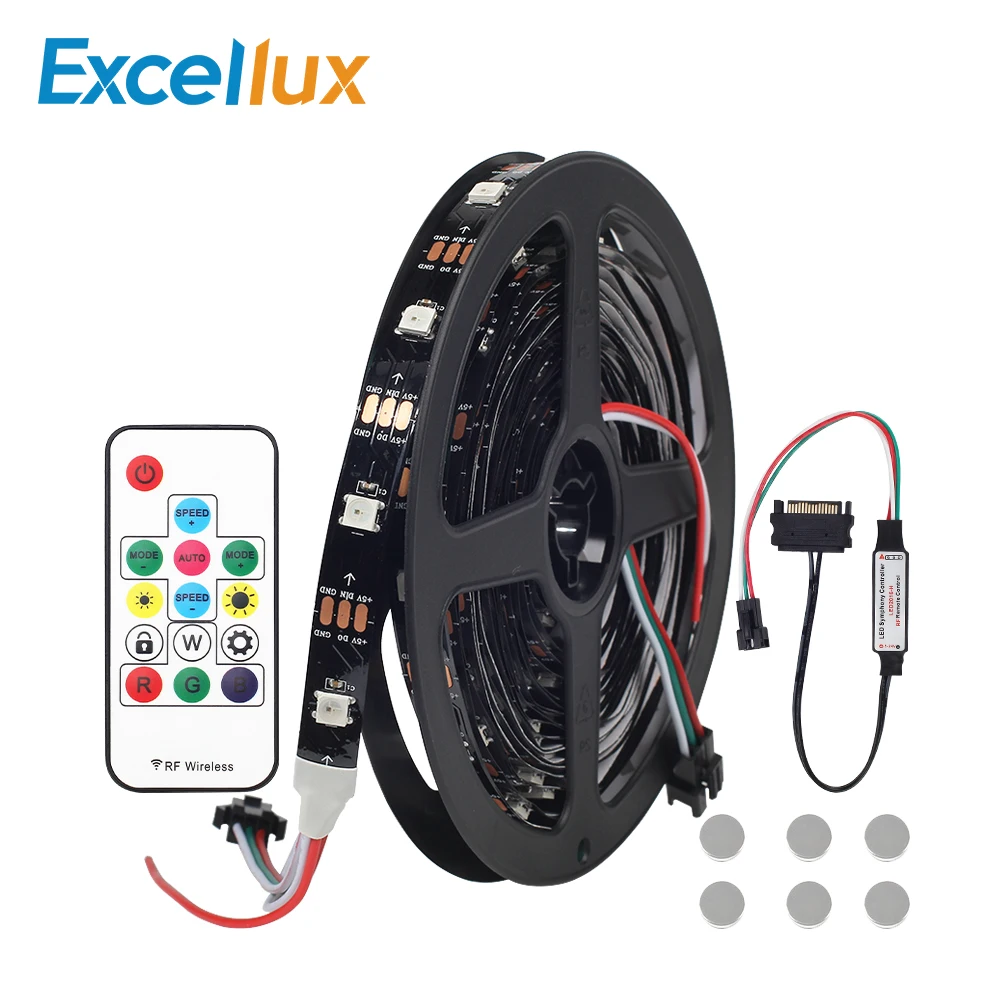 

1 Set DC 5V WS2812 2812b LED Strip Light 30leds/m No waterproof+RF Remote Control For Computer Case SATA Connection Pixel Strips