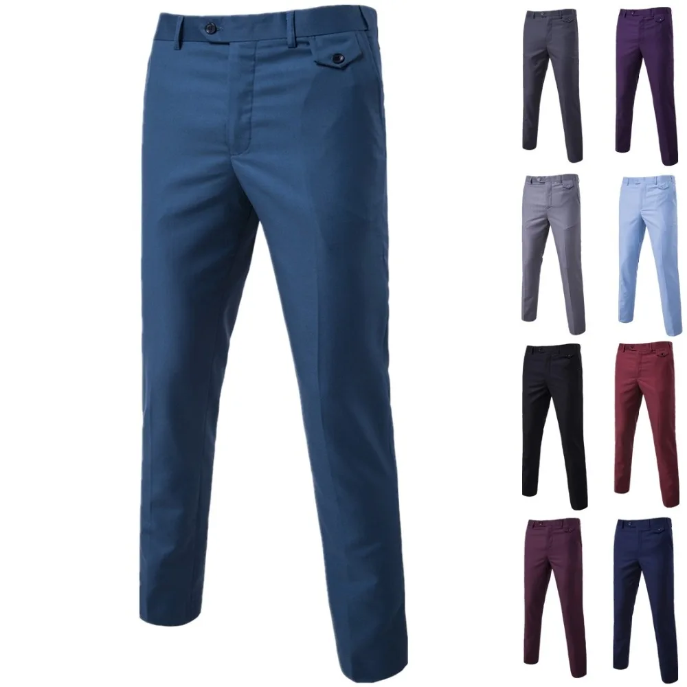 

Suit Pants 2018 Fashion Elegant Mens Dress Pants Solid Color Straight Long Trousers Men's Slim Fit Formal Trousers Black Grey