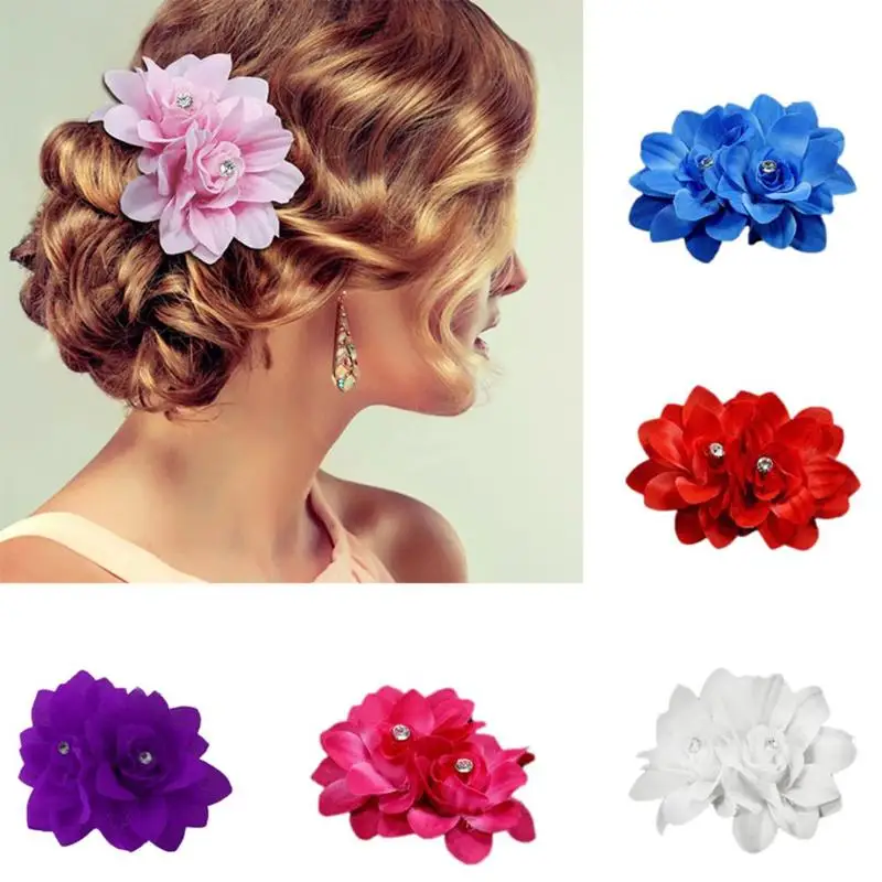 6 стилей женские украшения для волос Свадебная голова цветок ткань Цвет Цветок Маленькая Шпилька Стразы Свадебный головной убор заколка для волос