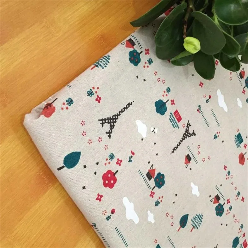

Cotton Linen Printed Fabric Home Textile Patchwork Material DIY Sewing Linen Cotton Fabric Cloth Tower Printed Quilting Crafts