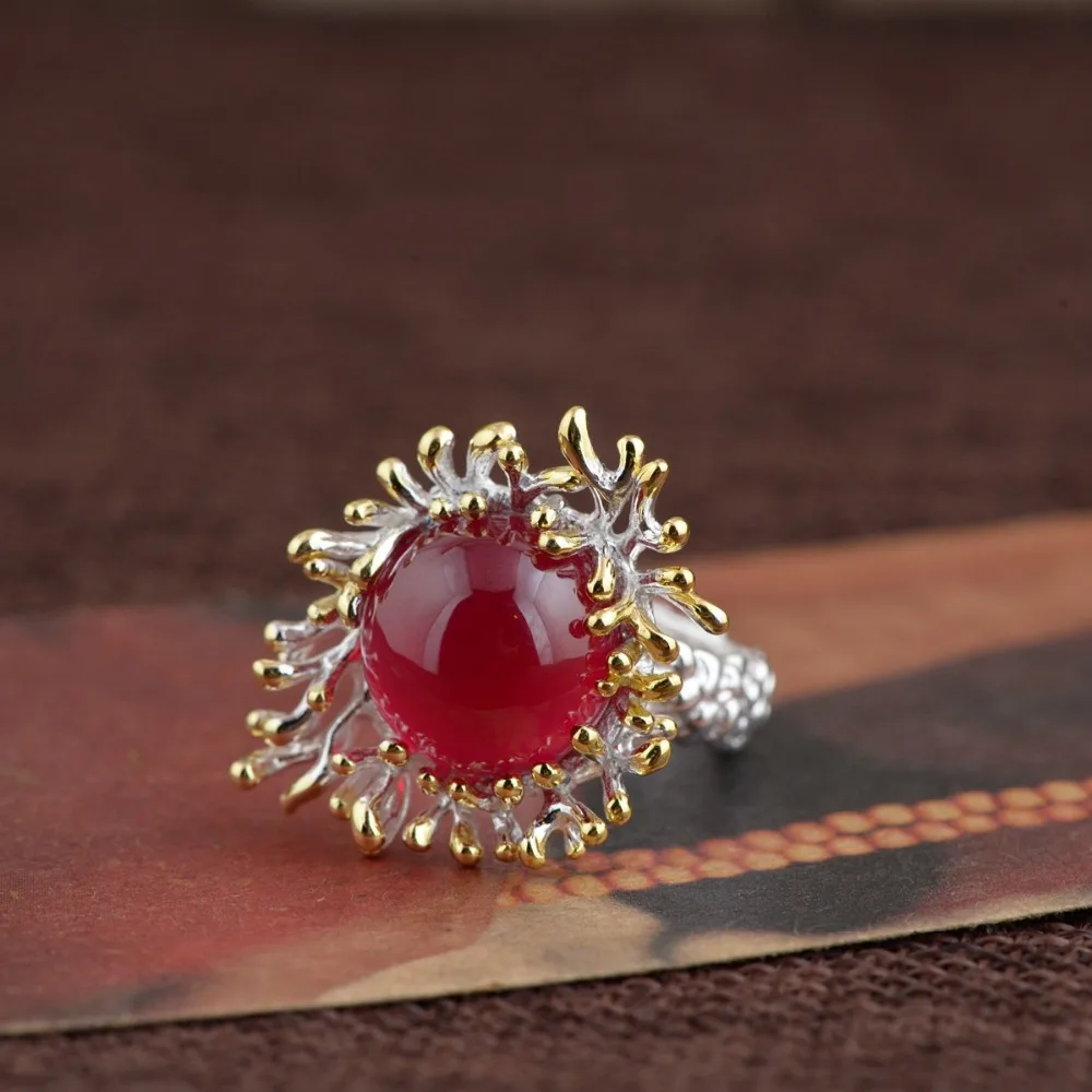 

S925 sterling silver mosaic corundum plain silver style female models simple temperament style