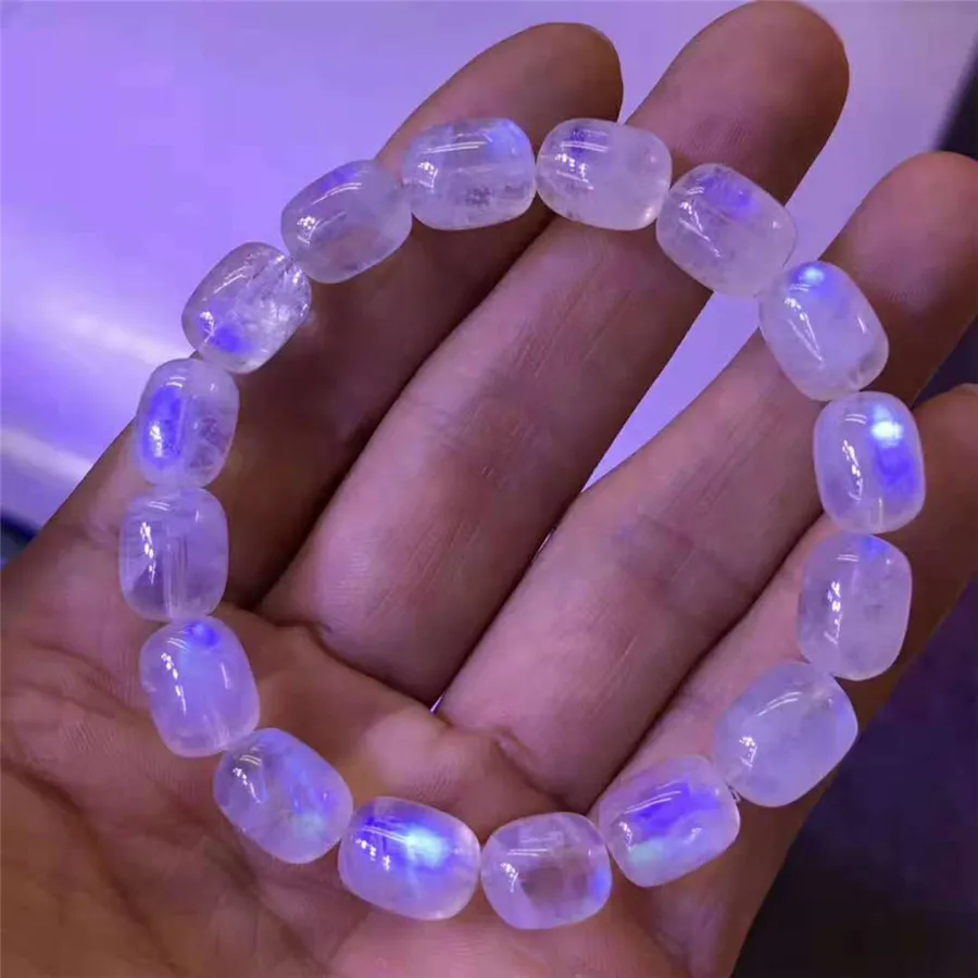 8mm Genuine Blue Light Natural Moonstone Labradorite Gems Stone Barrel Shape Crystal Bead Bracelets For Women Lady (3)