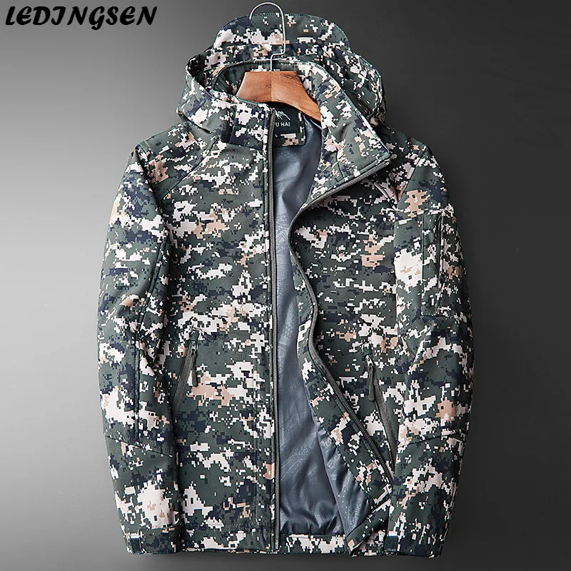 EDINGSEN Hooded Camouflage Bomber Jacket Men Casual Blue Slim Fit ...