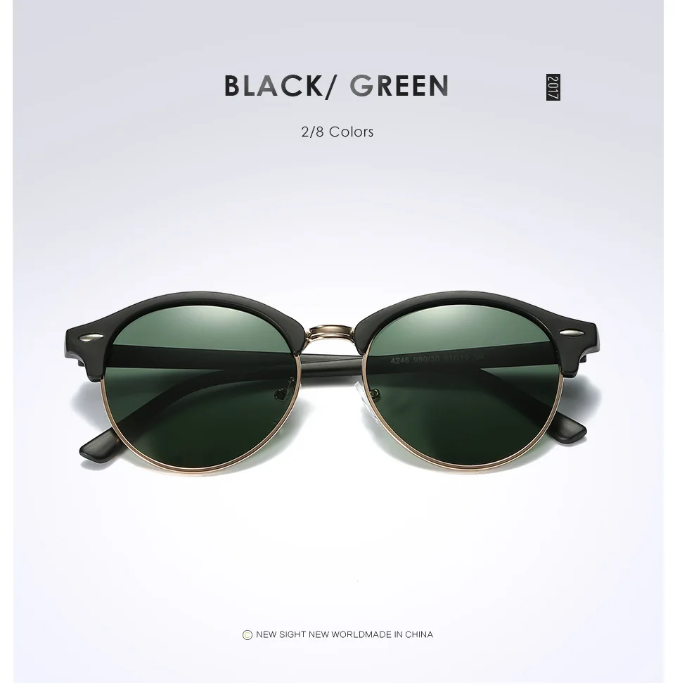 Роскошные коричневые поляризованные Круглые Солнцезащитные очки черепахового цвета, мужские женские круглые Круглые Солнцезащитные очки для вождения, полуоправы, Gafas De Sol - Цвет линз: Black G15
