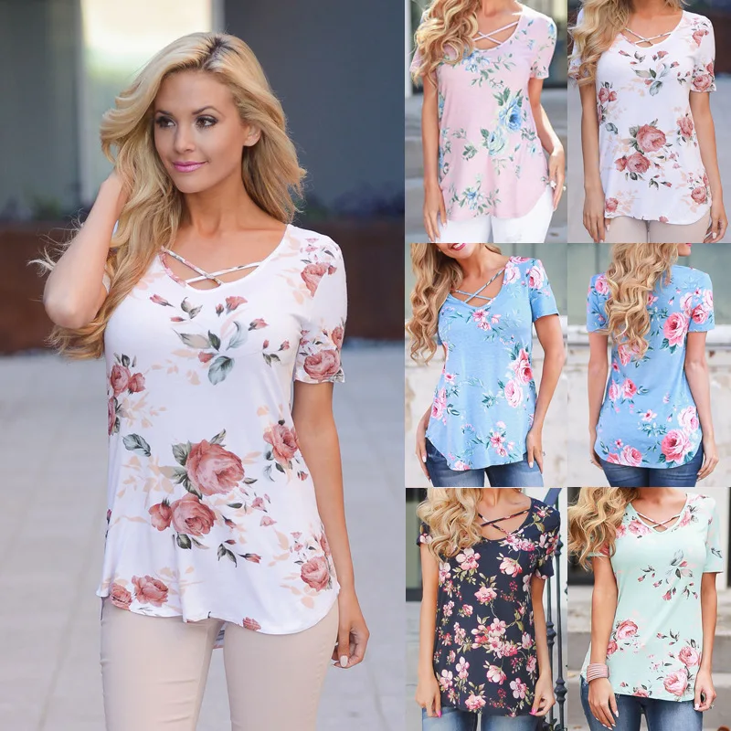 

5XL Large Size Spring Summer 2018 Women T-shirt Short Sleeve V-Neck Printed Shirt Plus Size Women Clothing Fashion Sexy Tops