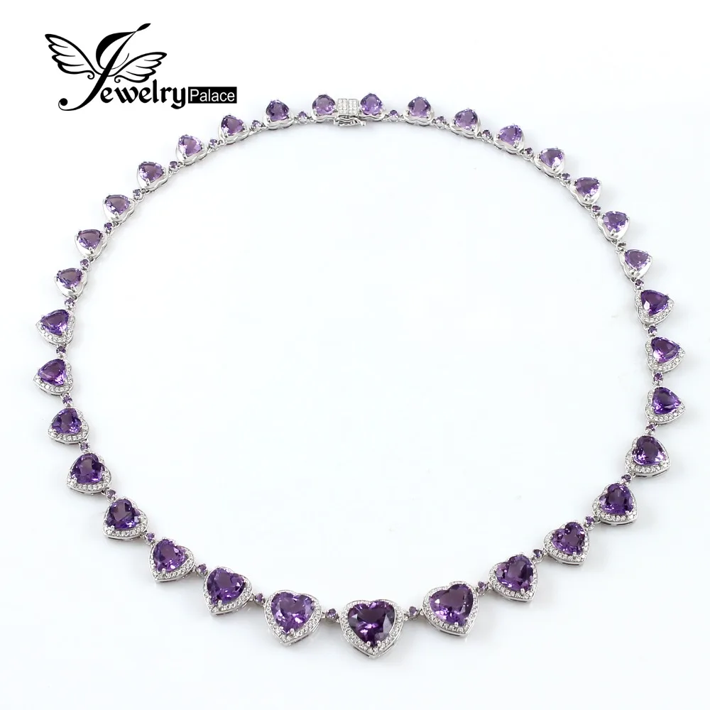 Elegant Luxury Genuine Heart Shape Amethyst Necklace 925 Sterling Silver Fine Gemstone Jewelry Engagement / Anniversary/ Wedding