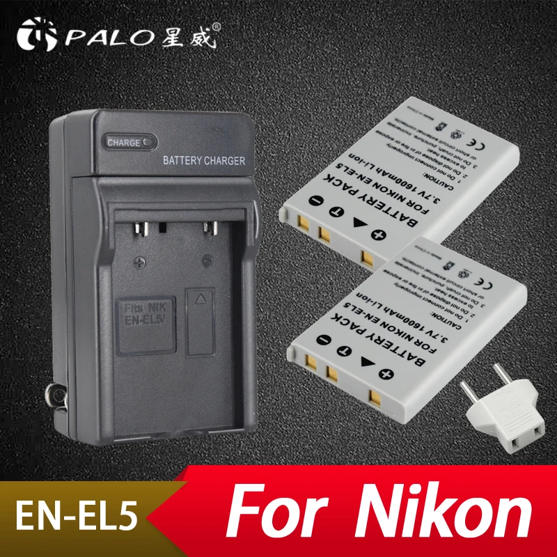 

Palo 2Pcs 1600mAh EN-EL5 EN EL5 ENEL5 Battery + Charger For NIKON Coolpix 3700 4200 P5000 5200 5900 7900 S10 P3 P4