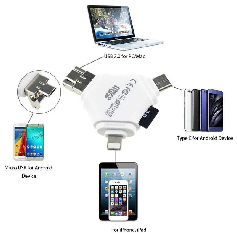 4 IN 1 TF MicroSD Card Reader OTG Card Reader Micro USB Type C for iPhone 2