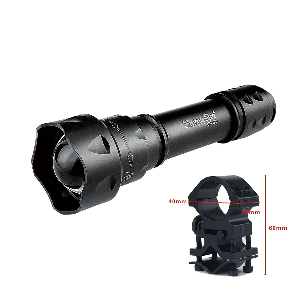 

UniqueFire Hot sale Mini T20 IR 850NM LED 3 Modes Zoomable Flashlight+Scope Mount Use With Infrared Light Night Vision Torch
