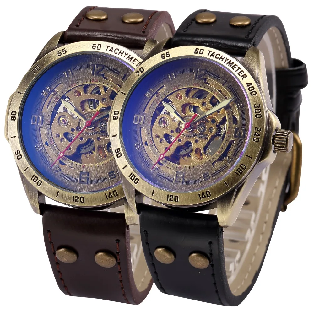 SHENHUA бронзовые часы винтажные с скелетом мужские montre homme Мужские автоматические