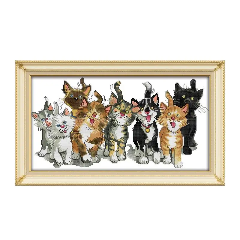 

Joy Sunday Cross Stitch Kit Animal Series Eight Cute Kittens Hand Embroidery Sewing Wall Decorations