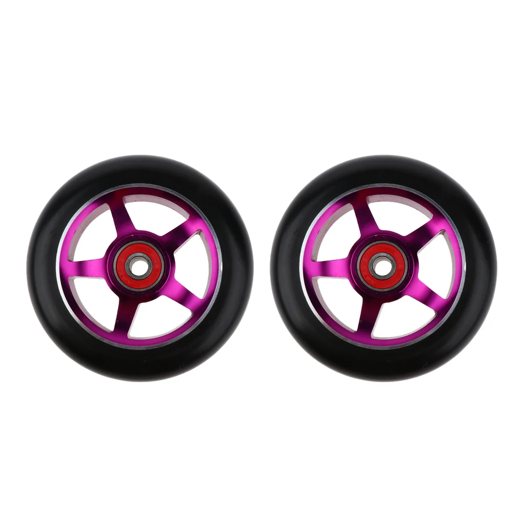 2pcs Replacement 100mm Push/Kick/Stunt Scooter Wheels with Bearings & Bushings