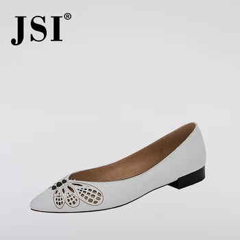 

JSI 2020 Spring New Elegant Woman Concise White Slip-on Sheepskin Low Heel Pumps Pointed Toe Hollow-out Career Lady Shoes JP38
