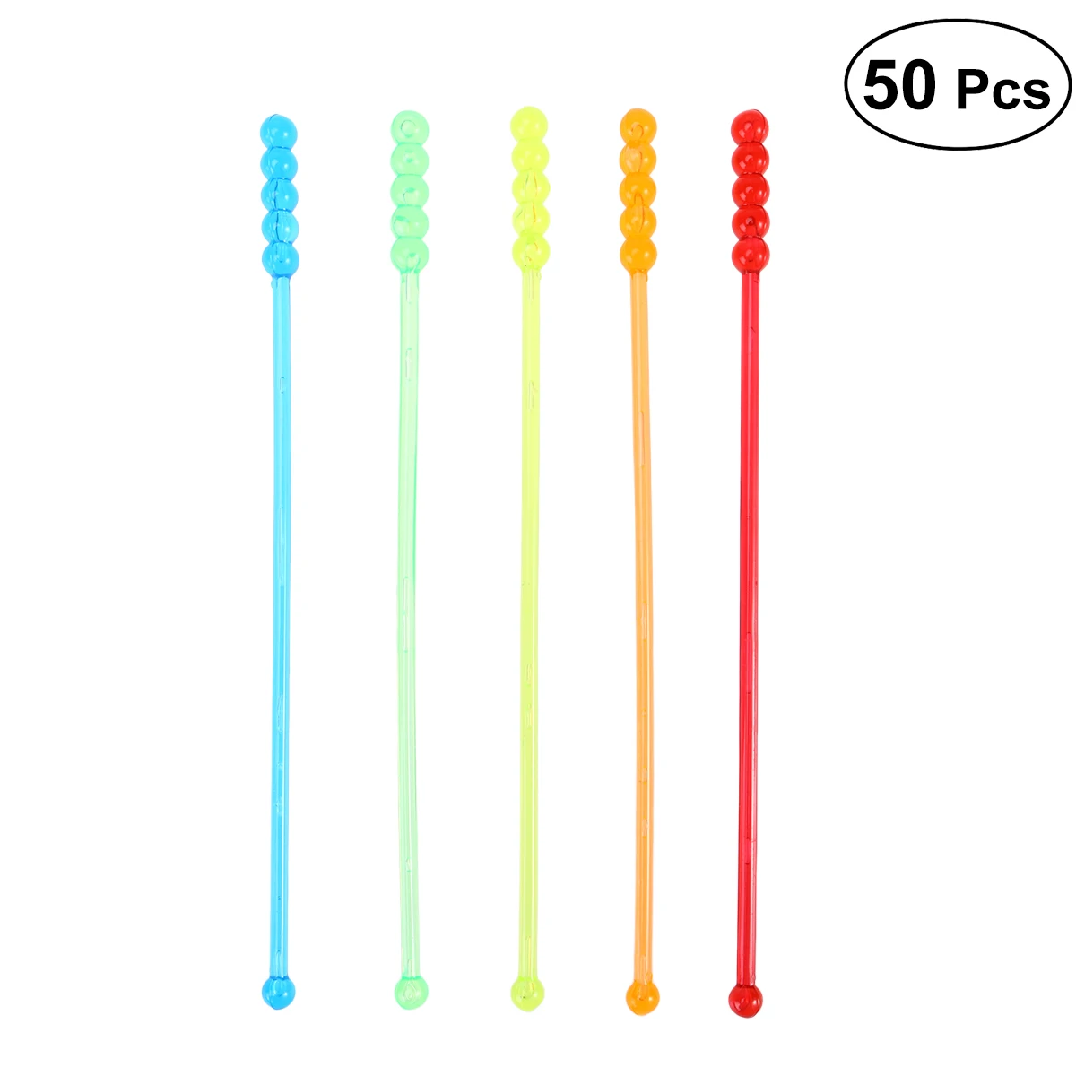 50 Pcs Swizzle Sticks Resuable Round Beads Acrylic Translucent Stirring