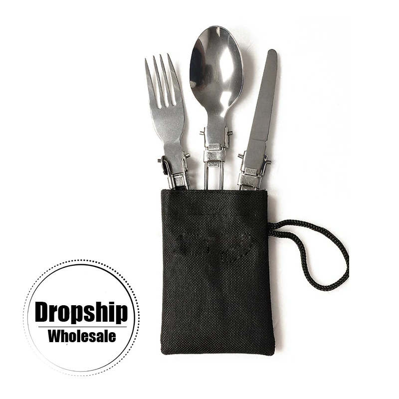 TOP  3 In 1 Outdoor Folding Cutlery Camping Equipment Foldable Knife Fork Spoon EDC Cookware Survival To