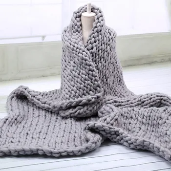 

Acrylic Handmade Knitted Blanket Thick Multicolor Rough Blanket Woven Hand Knitted Sofa Bed Blanket Autumn/Winter Throws Blanket