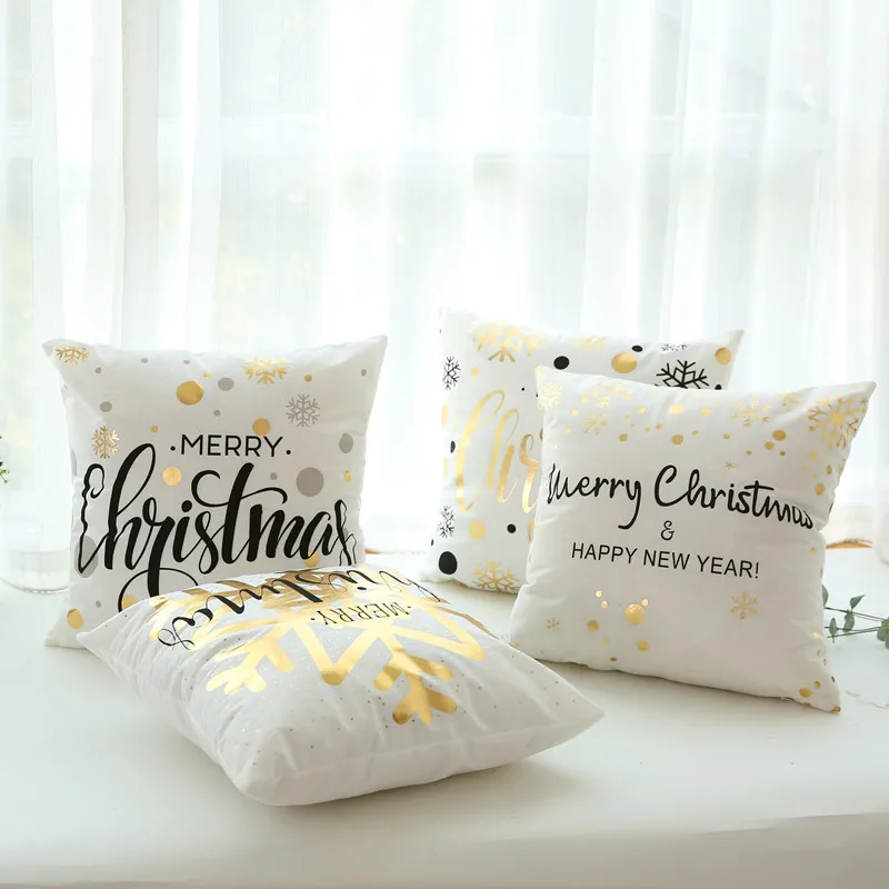 

45*45cm Gold Bronzing Christmas Pillow Cases Luxury Geometric Cotton Christmas Pillow Case White Bedroom Home Xmas Decorative